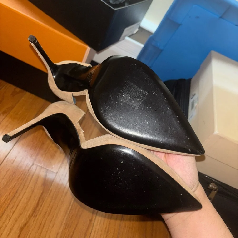 Saint Laurent Women's Tan Suede Heels - Picture 2 of 2